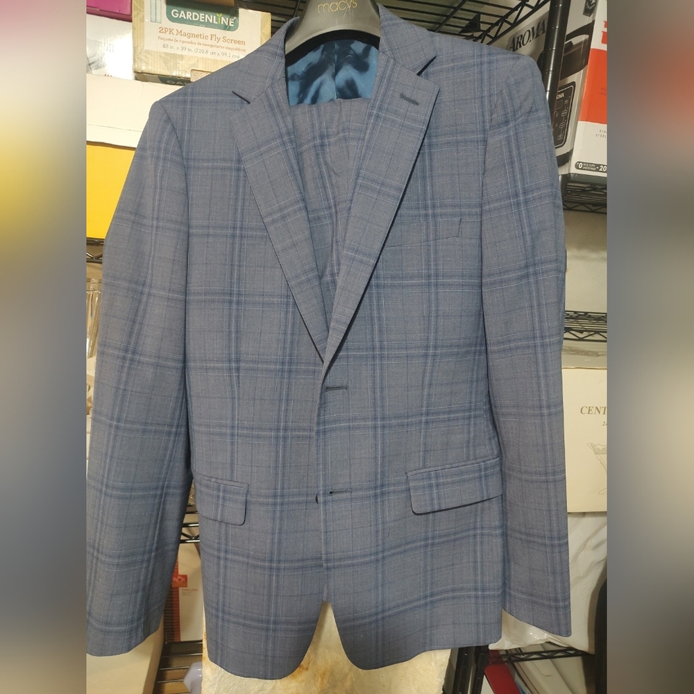 Men's Blue Plaid Blazer Size 40R